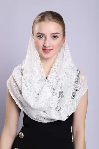 Vista 2 de Grettytling Soft and Comfortable Mantilla Veils 5 Colors Spanish Style Lace Infinity Veil Mantilla Latin