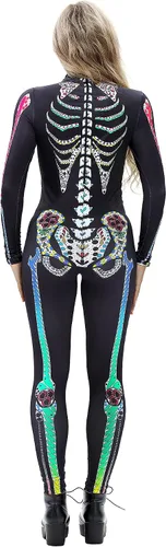 Vista 4 de Honeystore - Monos para disfraz de esqueleto para mujer, para Halloween, malla entera, leotardo, para cosplay.