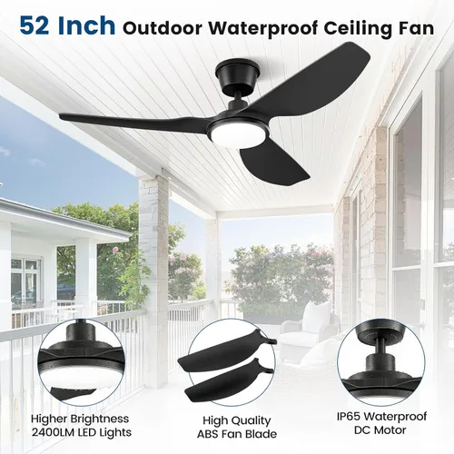 Vista 9 de Newday Ventilador de techo impermeable IP66 de 52 pulgadas con luces, ventilador de glorieta resistente a la intemperie con control remoto, LED
