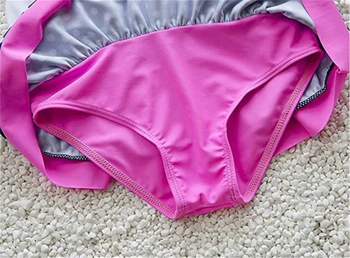 Vista 7 de Traje de baño de lycra de dos piezas, mangas largas, con factor de protección solar 50+, con diseño de lunares, para niñas