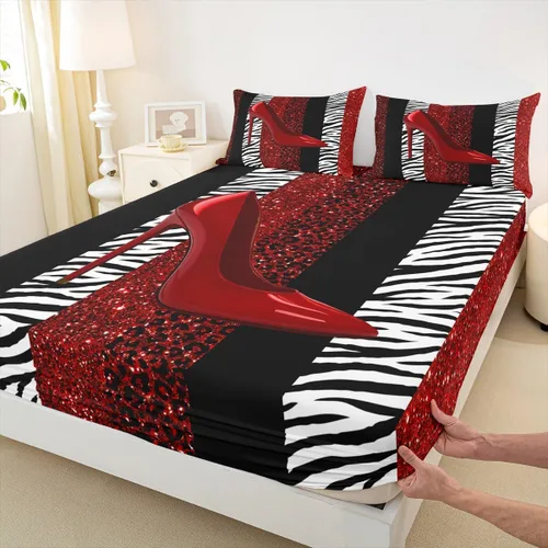 Vista 14 de Sábana bajera ajustable para niños, tamaño individual, diseño de cebra y leopardo con purpurina, decoración de habitación para niñas y mujeres, A1
