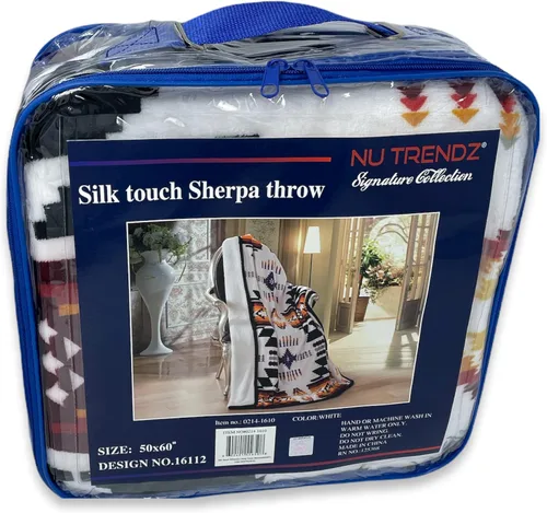 Vista 5 de Southwest Design 16112 - Manta con forro de sherpa (estampado navajo), color blanco