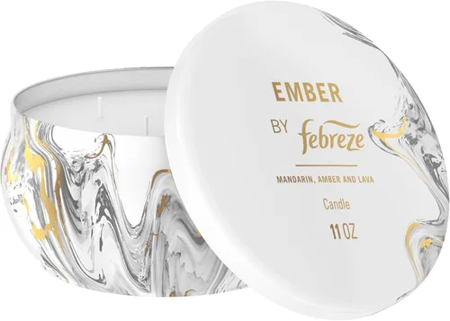 Vista 13 de Febreze Vela perfumada, aroma de manzanas y canela horneadas, vela de 4 mechas, lata reutilizable, larga duración y combustión uniforme, 11 onzas