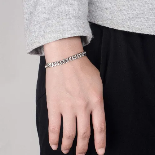 Vista 4 de Meilanduo Pulsera de cadena de eslabones cubanos Miami de plata de ley 925, 0.236in, 0.315in, 0.394in, 0.472in, 0.531in de grosor, pulsera cubana
