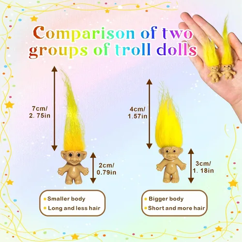 Vista 9 de 10 unidades de lindos mini imanes de muñecas de trol para nevera, mini imanes de muñeca de Trolls de la suerte para decoración de refrigerador