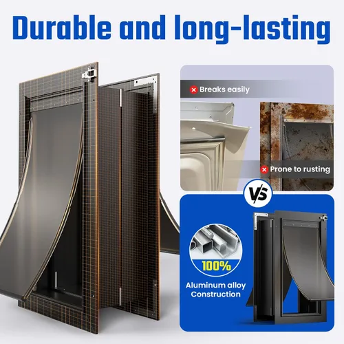 Vista 2 de Puerta para perro XL para pared, puerta de perro extra grande totalmente de aluminio, puerta de servicio pesado para mascotas, fácil de instalar, 2