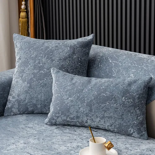 Vista 13 de vctops Funda de lujo de felpa en relieve para sofá, funda antideslizante de jacquard para sofá seccional, súper suave, protector de muebles para Azul