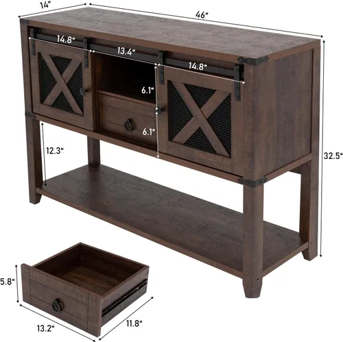 Vista 2 de Hlivelood Mesa de Entrada Estilo Granja con 2 Puertas Corredizas de Granero y Cajón, Mesa Consola Rústica de 46'' con Almacenamiento, Espacio