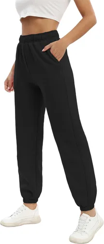 Vista 2 de Baccarri Pantalones deportivos casuales de forro polar para mujer, cintura alta, con parte inferior de cincha, pantalones deportivos holgados