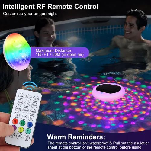 Vista 4 de TEPENAR Luces flotantes solares y recargables 2 en 1: luces de piscina de 6.7 "que flotan 6 modos dinámicos con control remoto IP68 impermeable