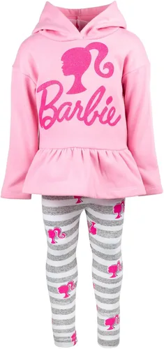 Vista 4 de Barbie Conjunto de sudadera con capucha y leggings de forro polar para niñas pequeñas y grandes