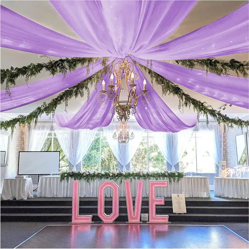 Vista 12 de FOTSHARER Cortinas de techo azul bebé para boda, 2 paneles de 5 x 20 pies, gasa para arco de boda, cortinas de techo para telón de fondo, decoración