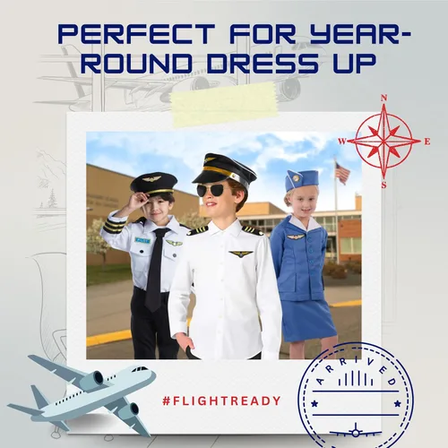Vista 6 de Dress Up America Conjunto de disfraz de piloto - Conjunto de accesorios de disfraz de piloto de aerolínea para niños y adultos