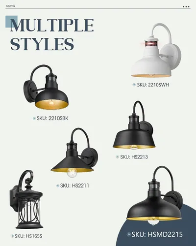 Vista 8 de Lámpara de pared para exteriores con sensor de movimiento de 7 pulgadas, IP65, color negro 1 pack black 7-inch barn light with 3 modes, 220-degree