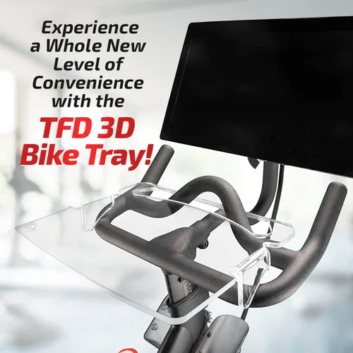 Vista 2 de TFD The Tray3D Compatible con Peloton Bike Gen 3 y Bike+ (ambos modelos), fabricado en los Estados Unidos, soporte para portátil y bandeja