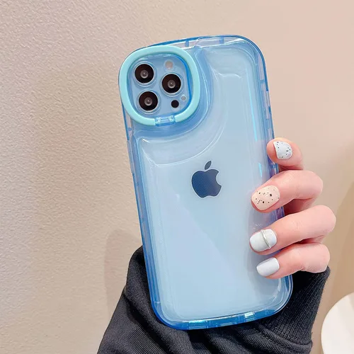 Vista 6 de Ownest Funda compatible con iPhone 13 Pro con función atril transparente, diseño creativo con soporte para cámara para TPU delgada, a prueba de Azul