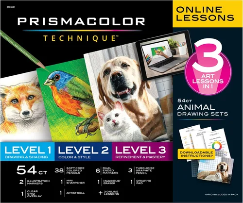 Vista 8 de Prismacolor Technique Art Supplies con lecciones de arte digital, juego de dibujos de animales nivel 1, cómo dibujar animales con lápices