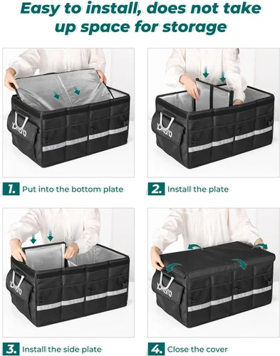 Vista 6 de YOHOOLYO Organizador de maletero de automóvil con bolsa refrigeradora aislada plegable para SUV con múltiples compartimentos y tapa