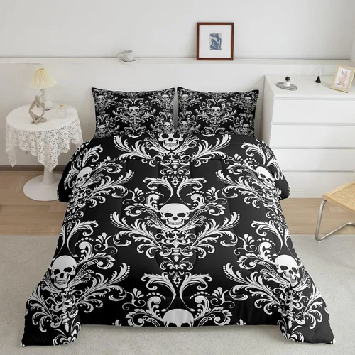 Vista 44 de Erosebridal Juego de ropa de cama damascada gótica para adultos, juego de edredón victoriano antiguo, edredón floral vintage gótico con diseño