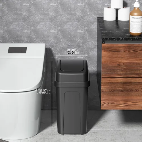 Vista 2 de Zopnny Cubo de basura pequeño de 1.8 galones / 7 L, cubo de basura con tapa oscilante, cubo de basura de plástico con tapa giratoria, color negro