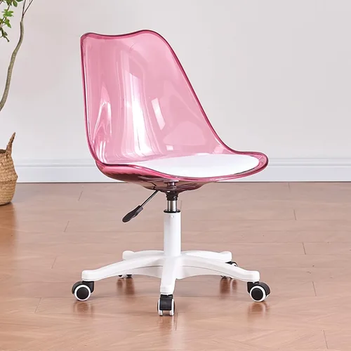 Vista 11 de Silla de escritorio transparente, silla de oficina de acrílico sin brazos con ruedas, giratoria de 360° y silla de tocador de altura ajustable