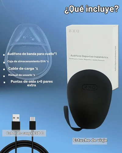 Vista 6 de ZXQ Auriculares inalámbricos Bluetooth con banda para el cuello, auriculares inalámbricos Bluetooth alrededor del cuello, 100 horas de tiempo
