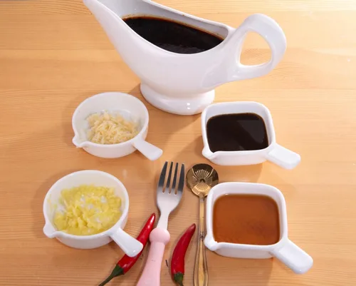 Vista 4 de Salsa, bote de salsa de 9.4 onzas, cuenco de salsa de 9.5 fl oz, plato de cerámica para servir, dispensador blanco (9.4 onzas)