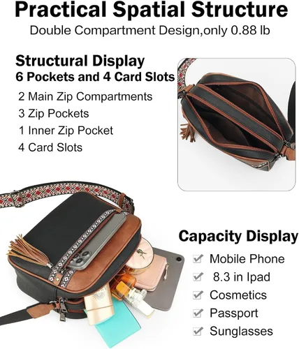 Vista 8 de FADEON Bolsos cruzados para mujer y bolso mochila Colección Marrón