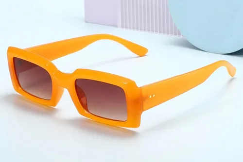 Vista 5 de Lentes de sol de moda para mujeres y hombres, lentes de sol de los años 90, marco rectangular azul, naranja, amarillo