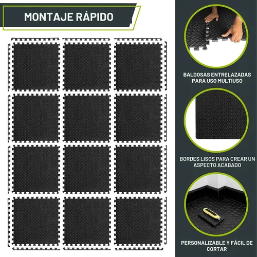 Vista 6 de ProsourceFit - Tapete de ejercicio tipo rompecabezas de ½ pulgada, losetas de espuma EVA entrelazadas para gimnasio en casa, para niños, negro, 24 x