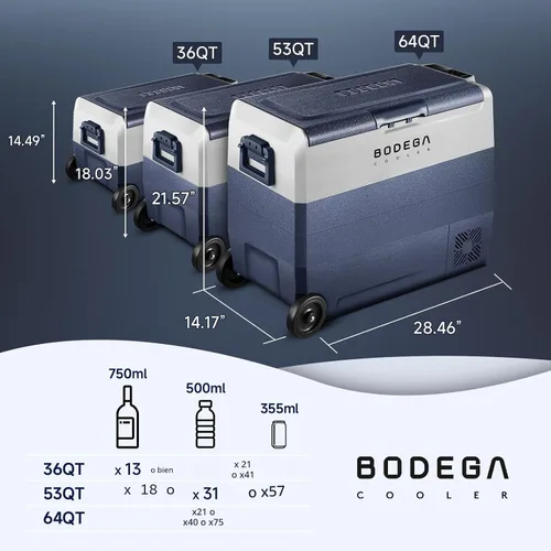 Vista 8 de BODEGACOOLER Refrigerador de Coche de 12 Voltios, Congelador Portátil de 38 Cuartos de Galón, Refrigerador para Coche de Doble Zona con Control por