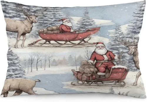 Vista 16 de Fundas de almohada decorativas de invierno, con bastones de caramelo, alce, Papá Noel, paseos en trineo, 12 x 20 pulgadas, con cremallera
