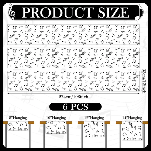Vista 2 de Fanfanwin 6 piezas de notas musicales de plástico, camino de mesa con teclado musical, impermeable, decoración de fiesta temática de 13 x 108