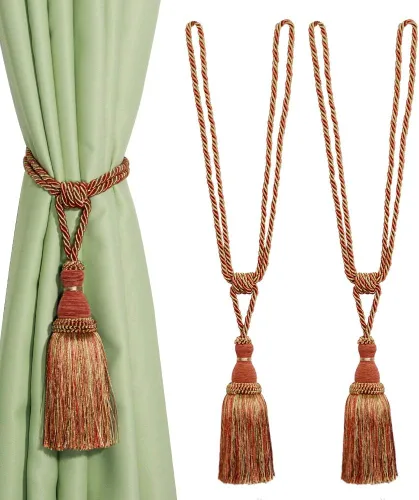 Vista 10 de BEL AVENIR Paquete de 2 alzapaños de cortina con borlas, cuerdas hechas a mano, sujetadores para el hogar, oficina, hotel decorativo