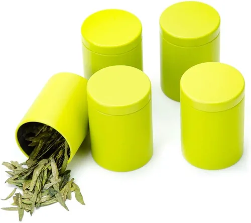 Vista 15 de Caja de lata pequeña con tapas herméticas para almacenamiento de café, té, caramelos, hojas sueltas, té, latas de té, 5 unidades (cinco colores, S)