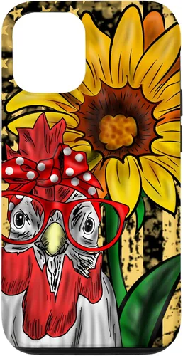Vista 26 de iPhone 16 doméstico pollo vidrio bandera americana girasol retro divertido caso