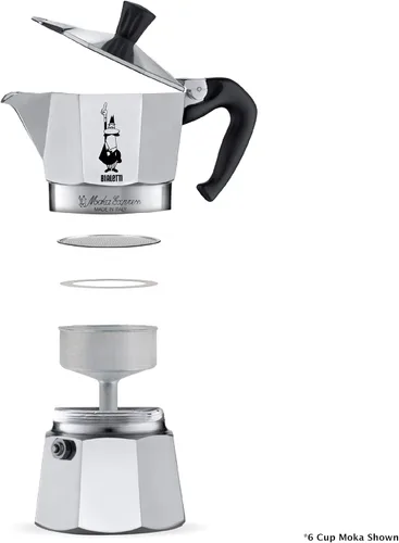 Vista 4 de Bialetti Express Moka Pot, 6 tazas y café, aluminio plateado