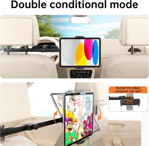 Vista 4 de Soporte universal para tablet para reposacabezas para accesorios de automóvil, hecho de aluminio de grado aeronáutico, soporte universal para tablet