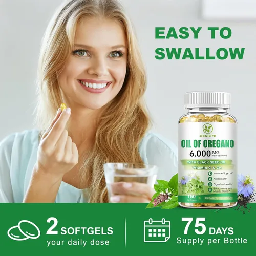 Vista 7 de Aceite de orégano con aceite de semilla negra, cápsulas de aceite de orégano de 6000 mg para apoyo inmunológico con alto contenido de carvacrol
