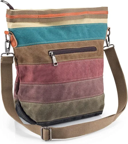 Vista 3 de Bolsa cruzada de lona multicolor a rayas con diseño entramado para mujer Striped, Lattice, Shoulder, Purse, Bag, Striped