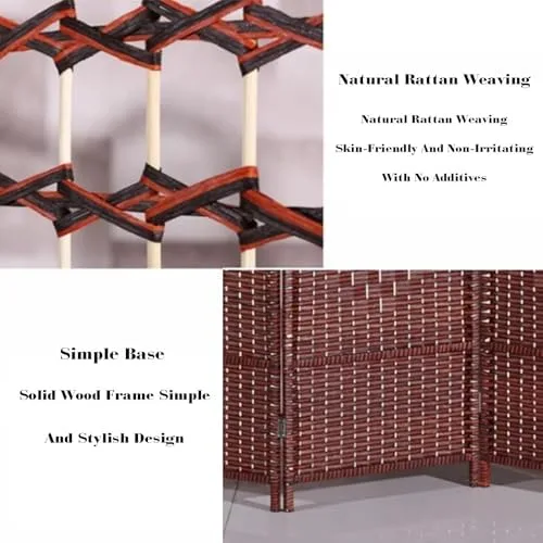 Vista 4 de Foldable Rattan Room Divider, Height Adjustable, 4 Panels (100x40cm), Easy to Store, Perfect for Meeting Rooms, Living Spaces, Privacy Screen