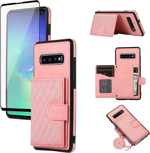 Vista 10 de Asuwish Funda de teléfono para Samsung Galaxy S10 Plus con protector de pantalla de vidrio templado y correa cruzada, soporte para tarjetas, soporte