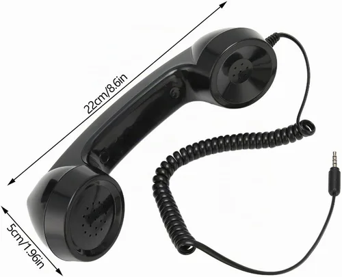 Vista 6 de Jiawu Auricular de teléfono retro vintage, receptor de teléfono celular, micrófono con altavoz para teléfono celular, teléfono inteligente y Negro