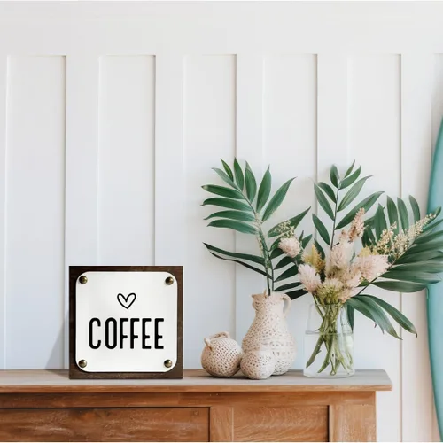 Vista 4 de HALUOSI Decoración rústica de café, letreros de caja de madera, arte de 5.9 x 5.9 pulgadas, multicolor 01, material de madera
