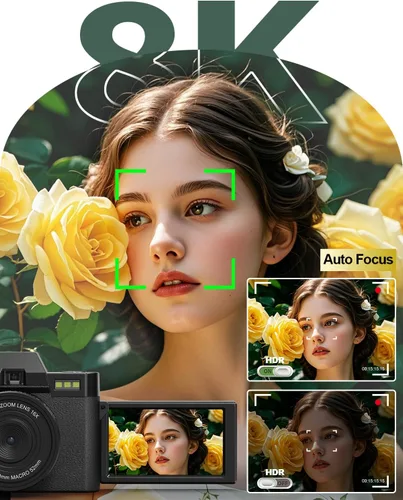 Vista 3 de Cámaras digitales 8K 64MP para fotografía, zoom 16X y micrófono, negro