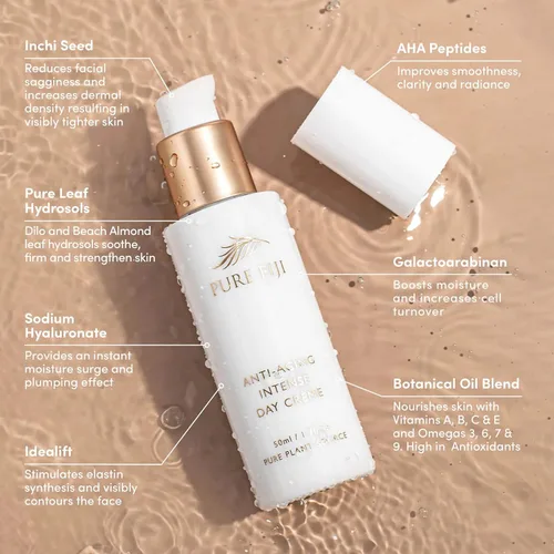 Vista 2 de PURE FIJI Crema hidratante facial diaria antienvejecimiento para reducir las arrugas, crema para el cuello y la cara con mezcla de aceite botánico