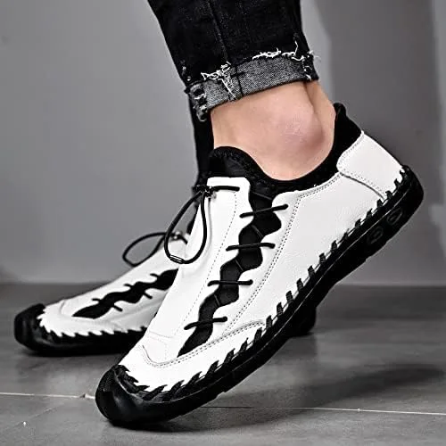 Vista 5 de LZDZN Zapatos casuales para hombre para hombre, mocasines de cuero, vestido para conducir, negro, marrón, amarillo, blanco, tamaño grande, ancho