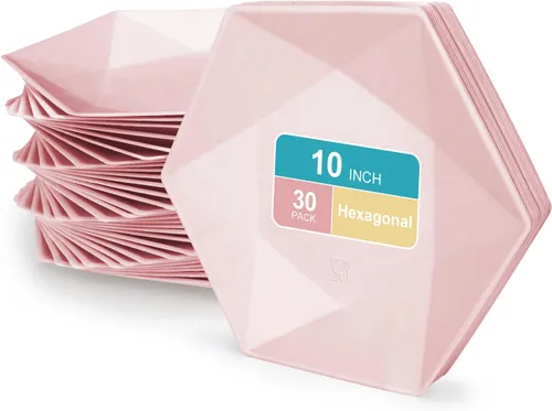Vista 14 de Paquete de 30 platos de papel desechables de 8 pulgadas, platos de papel hexagonal azul, platos de postre 100% biodegradables para bodas