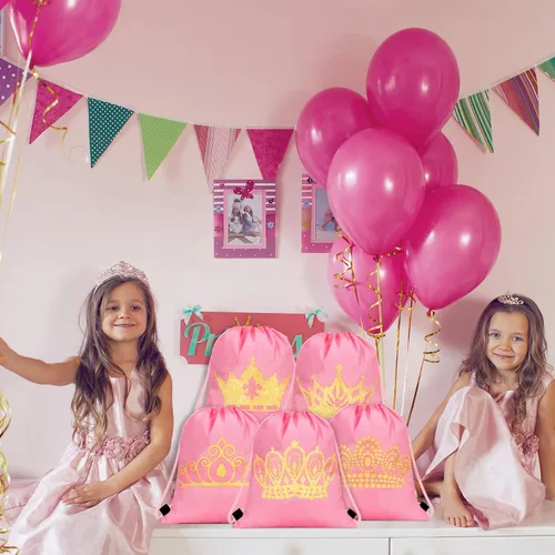 Vista 7 de Funtery 16 bolsas temáticas de princesa, regalos de princesa, bolsas rosadas con cordón para regalo de cumpleaños, regalos de boda, suministros