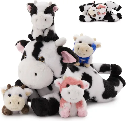 Vista 23 de MorisMos 4 piezas de animales salvajes africanos de peluche, mamá de 18 pulgadas con 3 cachorros de bebé, juguetes de peluche suaves y esponjosos